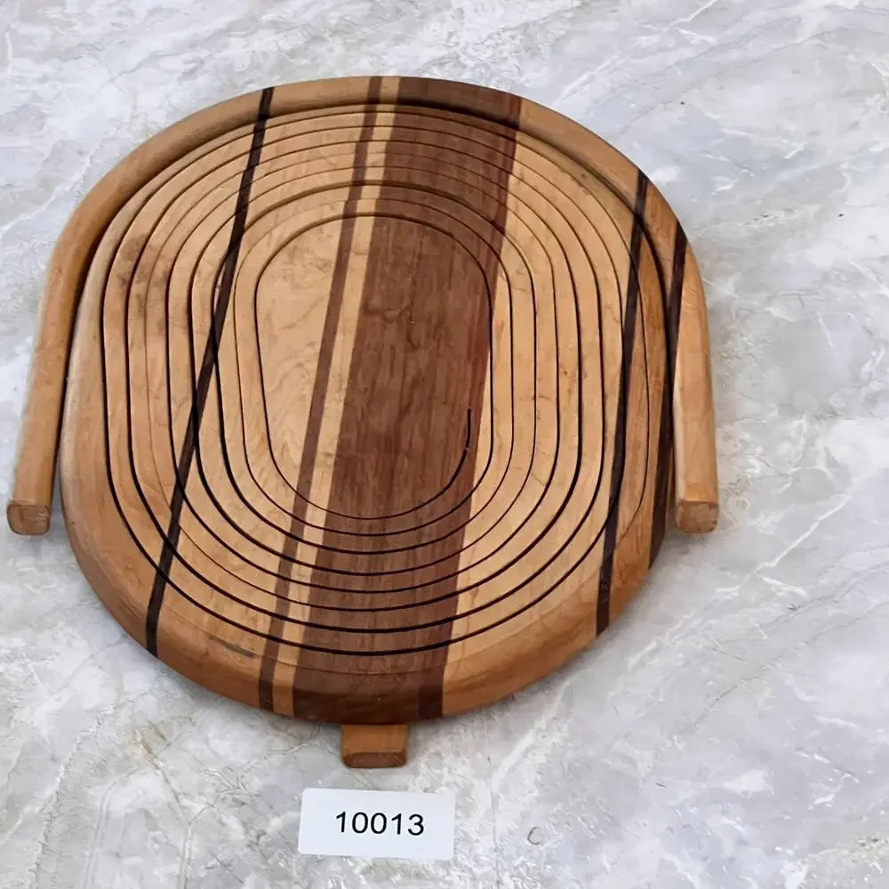 Collapsible Foldable Spiral Trivet Wooden Fruit Berry Basket Woodwork - Picture 11 of 13